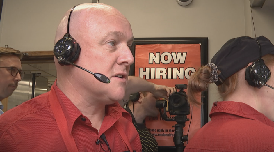 Handing out the campaign McNuggets